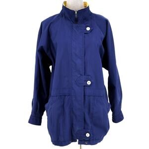 Braefair Sport Jacket Womens Medium Blue Full Zip Snaps Pockets Lined Vintage